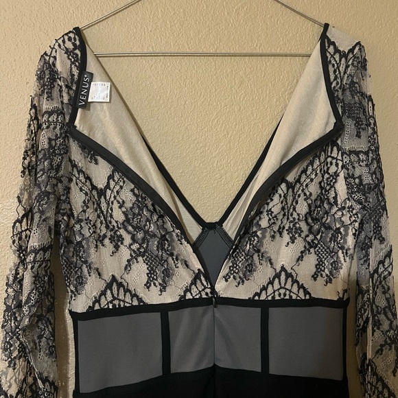 VENUS Black, Gray & Nude Lace Jumpsuit with Fitted Silhouette - Picture 9 of 11